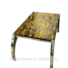 CANOSA yellow tiger eye with golden stainless steel long tea table